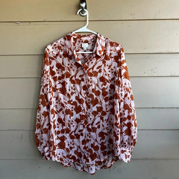A New Day Floral Sheer Button Down Shirt - Size L - Picture 2 of 7
